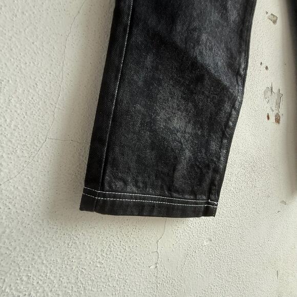 Collusion Jeans Womens 28 Straight Leg Skater Denim Coated Black Contrast Stitch - Picture 2 of 6